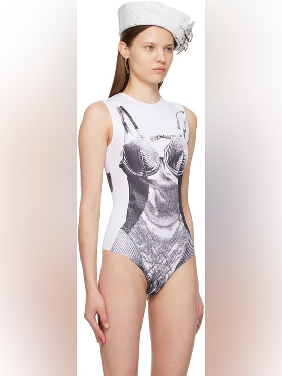 Jean Paul Gaultier Tops - Jean Paul Gaultier White Bodysuit with Black Graphic Print
